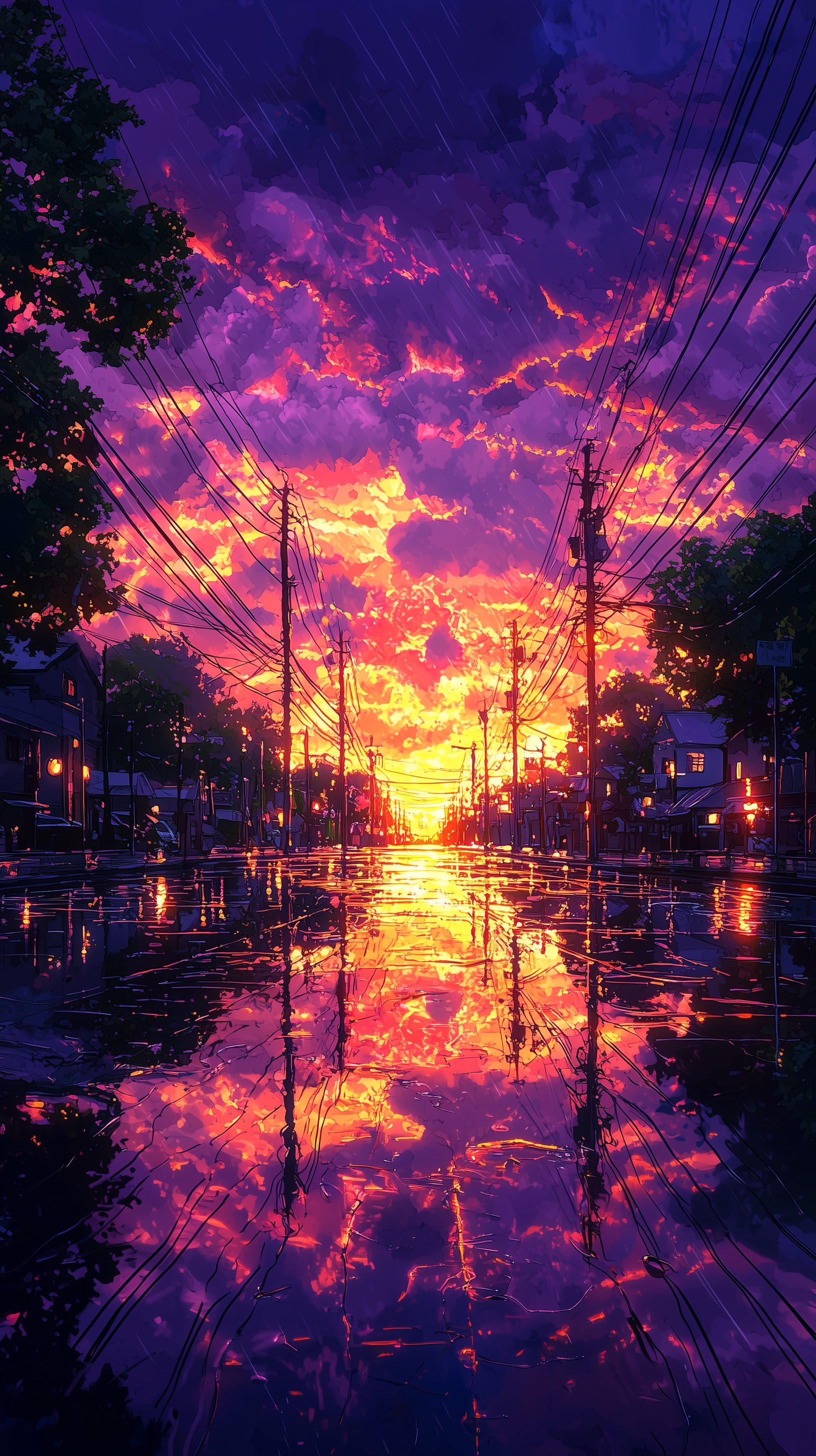 AI generated: Midjourney prompt: vibrant animated landscape at dusk, featuring a dr... (Midjourney - Concept Art)