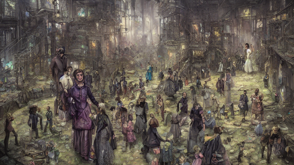 Stable Diffusion prompt: thousands of clones of a Victori...