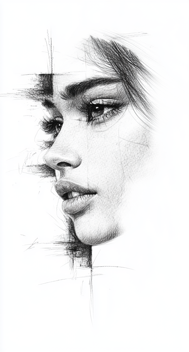 AI generated: Midjourney prompt: simple pencil sketch by Odilon Redon, drawing, fac... (Midjourney - Portraits)