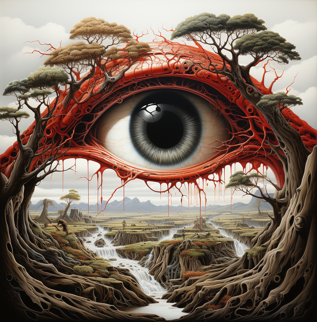 AI generated: Midjourney prompt: an eye in a tree near water, in the style of brian... (Midjourney - Concept Art)
