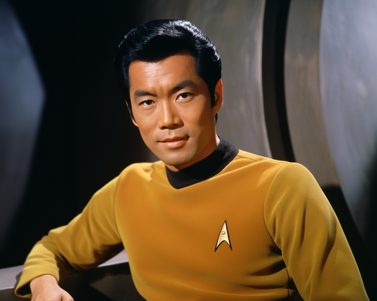 AI generated: Midjourney prompt: Asian man with black hair as Captain Kirk in Star ... (Midjourney - Character Design)