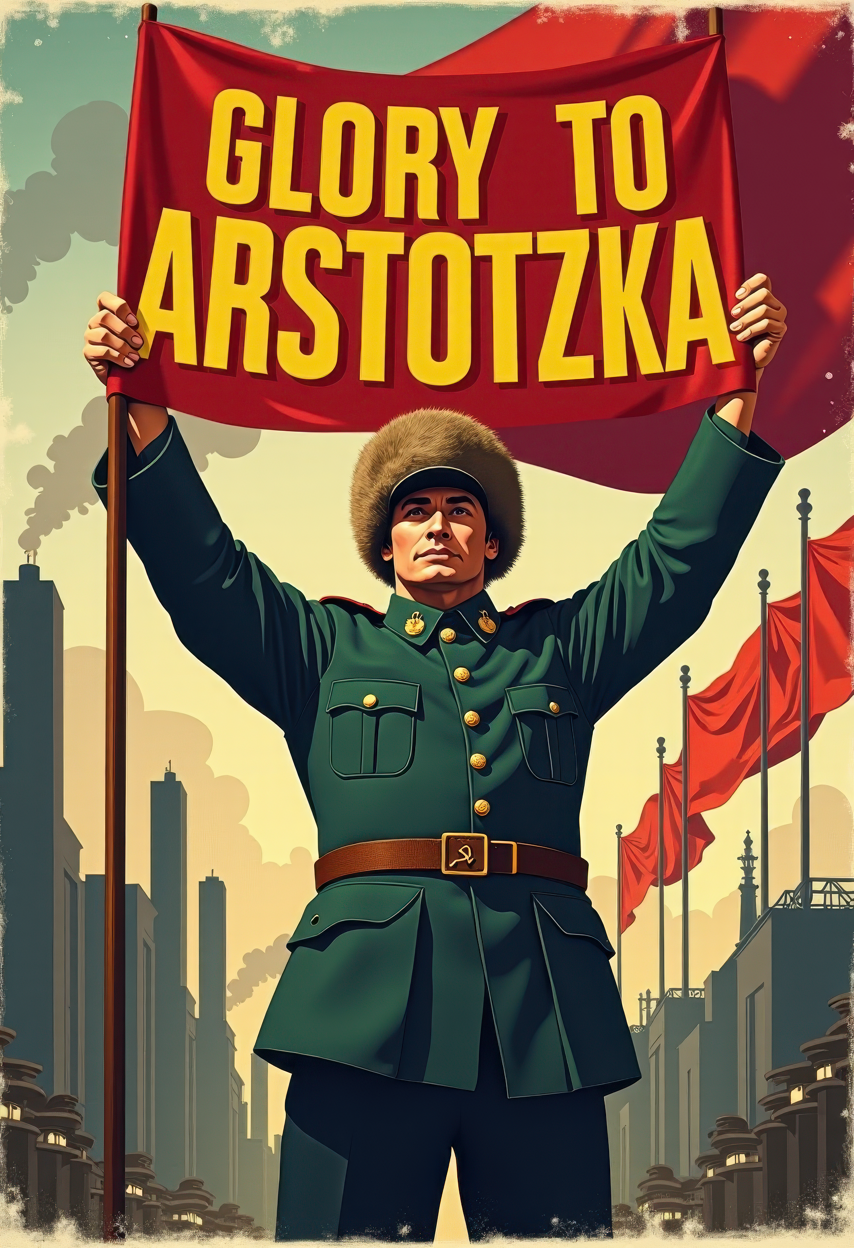 AI generated: FLUX prompt: Create a retro-style propaganda poster featuring a... (FLUX - Logo Icon Design)