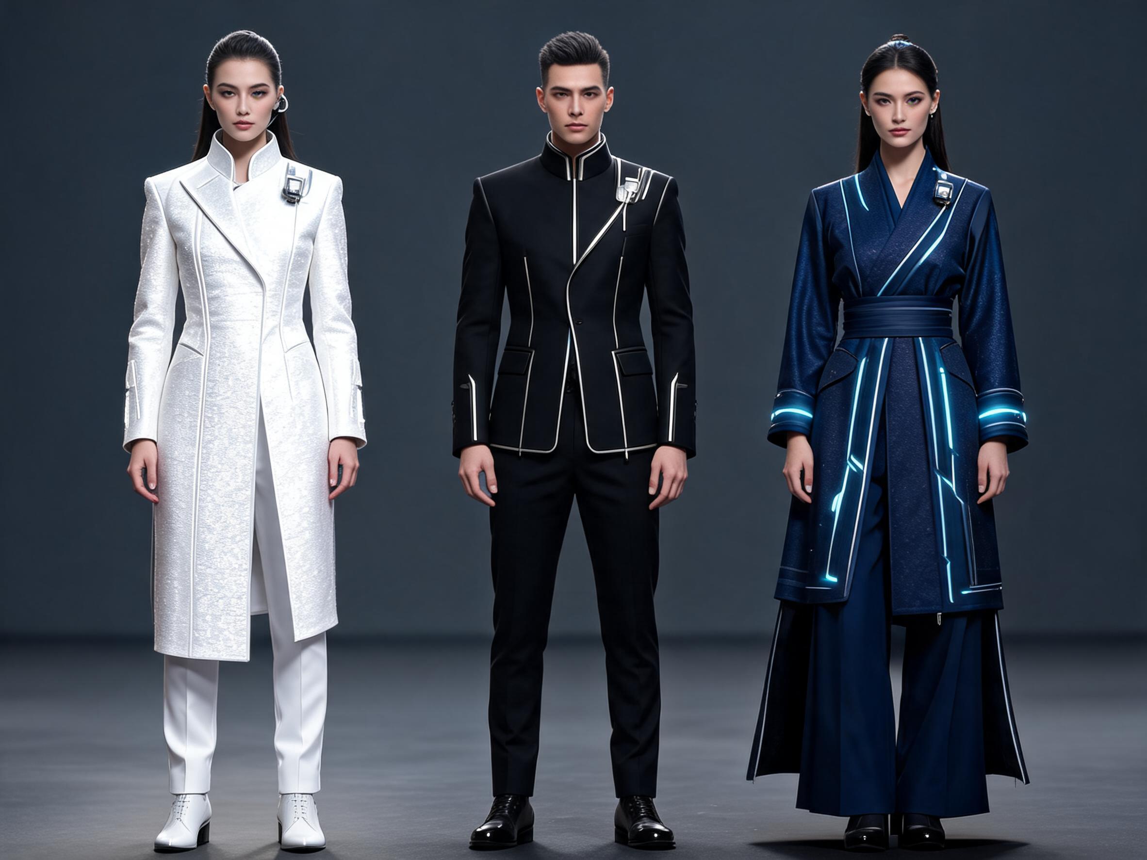 صورة مولدة بالذكاء الاصطناعي: Seedream 5 prompt: Create a high-fashion concept sheet of futuristic ... (نموذج Seedream 5 - أزياء وموضة)