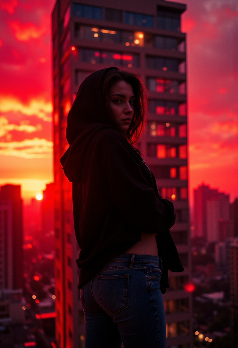 FLUX prompt: Standing against the backdrop of a dystopian citys... - FLUX