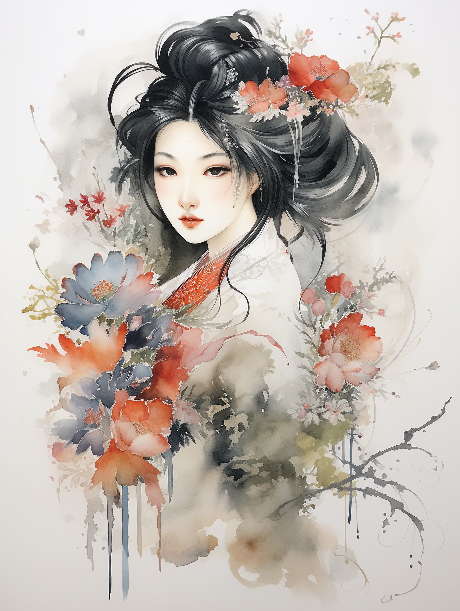AI generated: Midjourney prompt: Traditional japanese art, watercolour, in the styl... (Midjourney - Portraits)