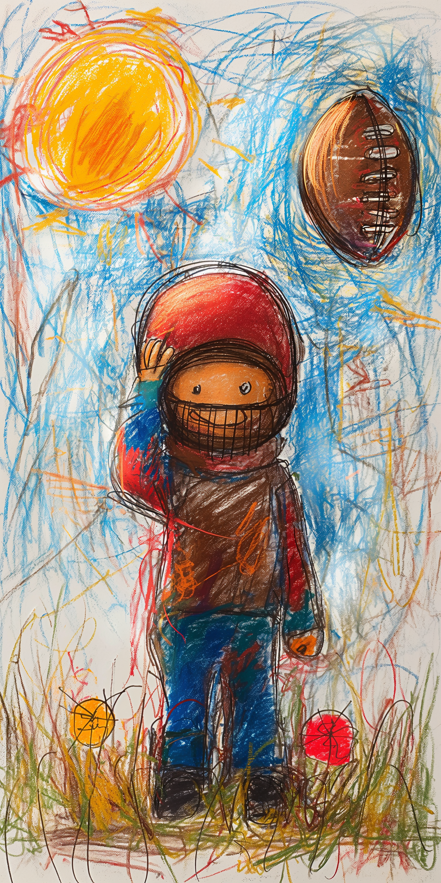 AI generated: Midjourney prompt: Child's drawing in crayon, football player, in the... (Midjourney - Concept Art)