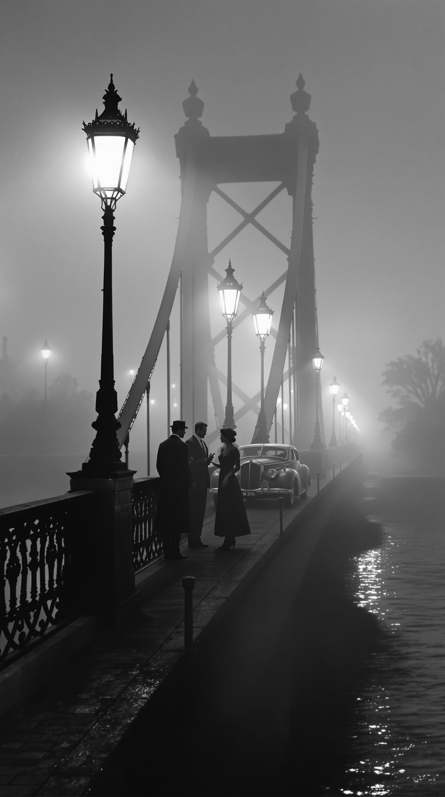 AI generated: FLUX prompt: a cinematic black-and-white noir scene of a vintag... (FLUX - Landscapes)