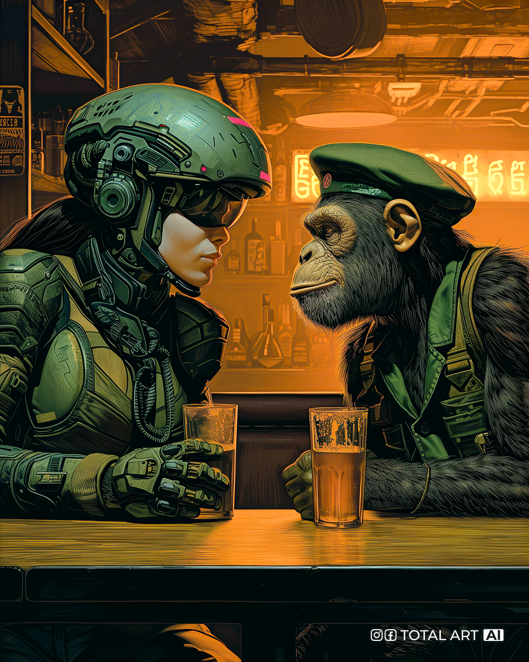 صورة مولدة بالذكاء الاصطناعي: Planet of the Apes. Private arrangements (نموذج Midjourney - Character Design)