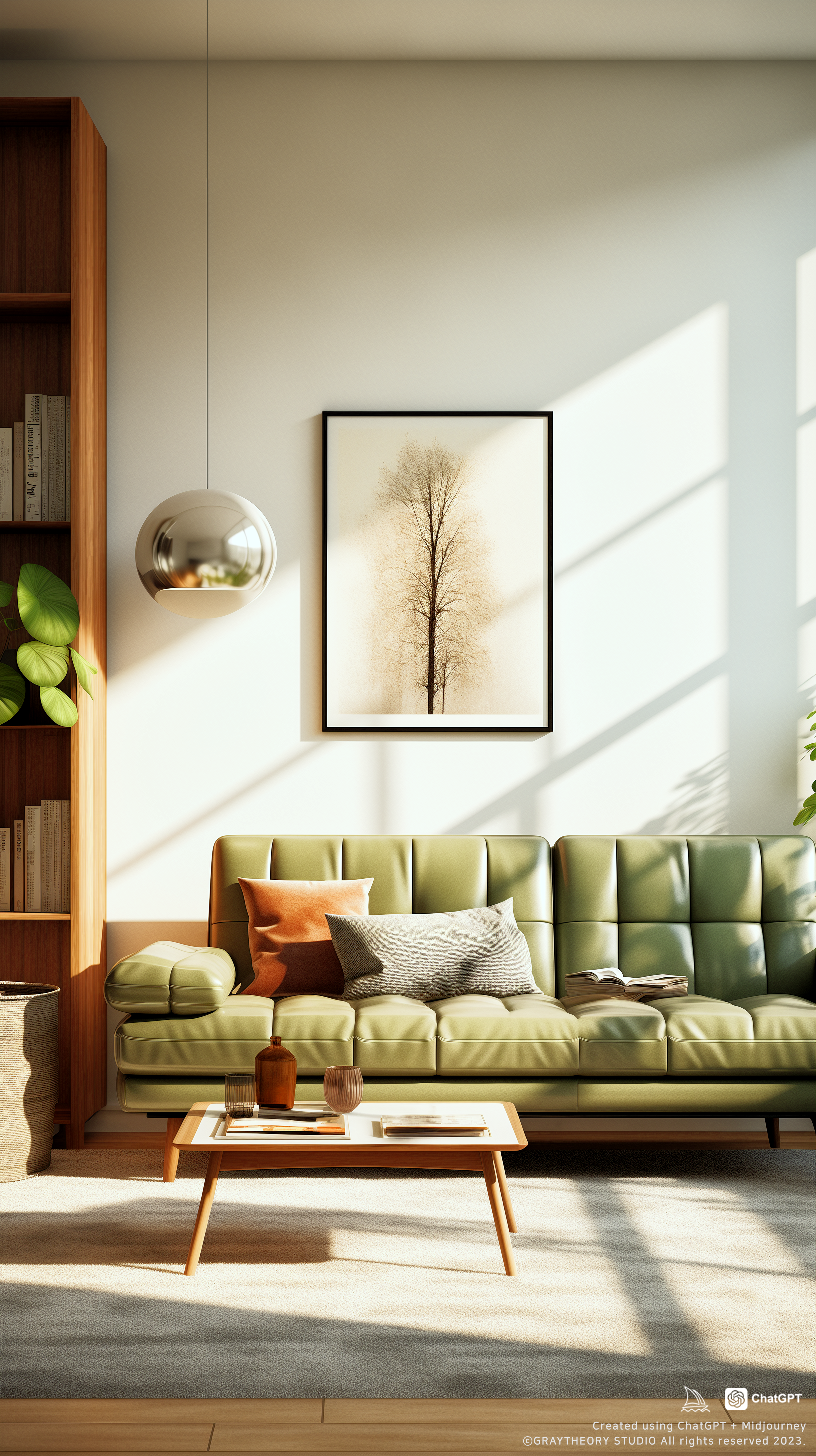 صورة مولدة بالذكاء الاصطناعي: Midjourney prompt: small living room, minimalistic, Pinterest style, ... (نموذج Midjourney - تصميم داخلي)