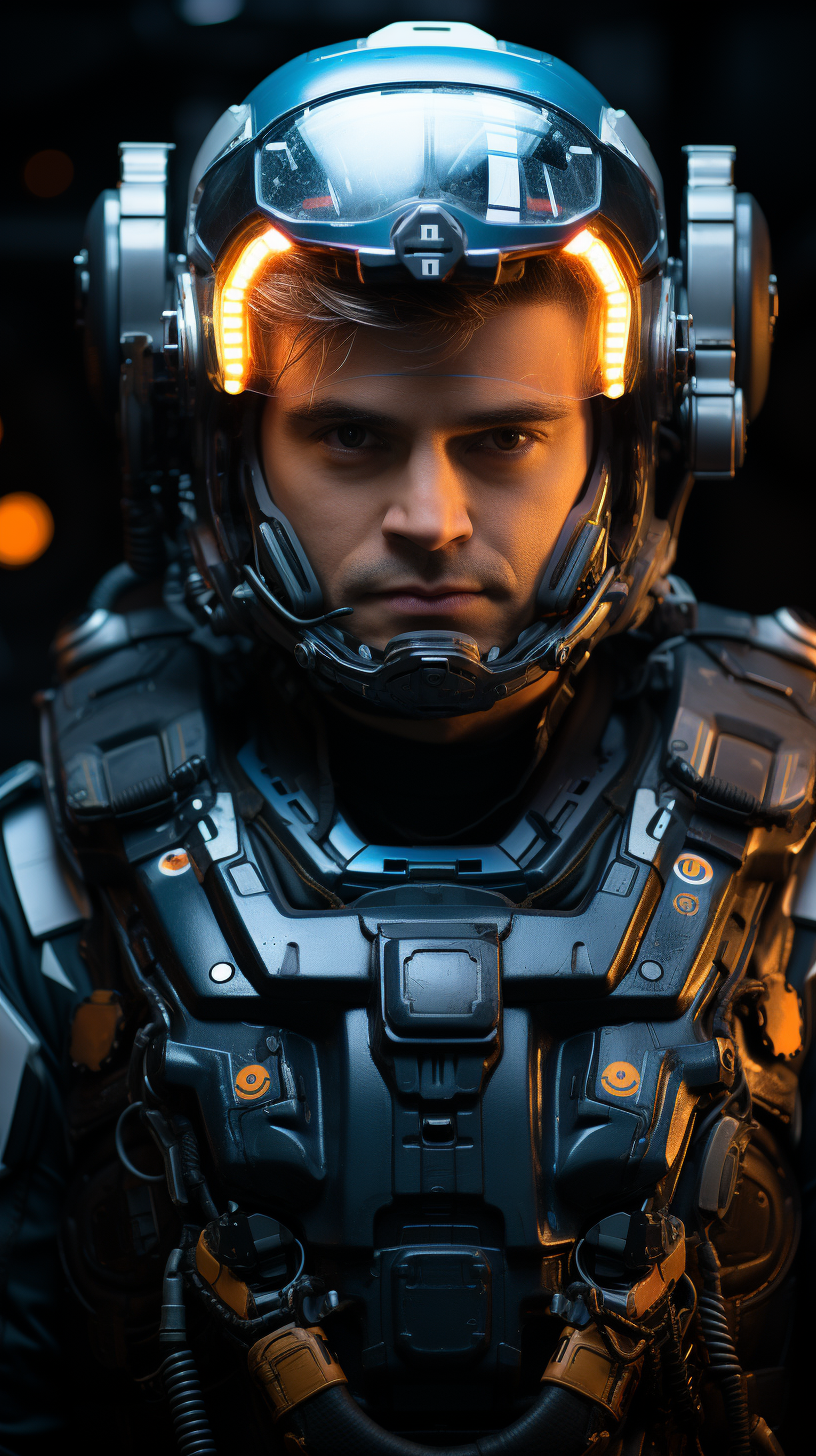 AI generated: Midjourney prompt: futuristic warrior in full military attire, full b... (Midjourney - Photography)