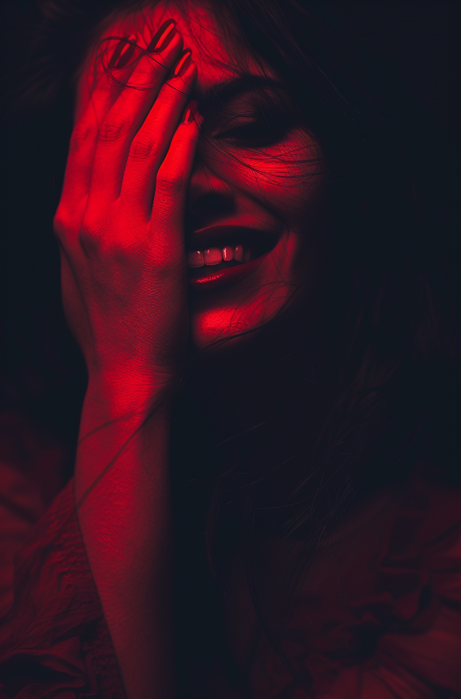 AI generated: Midjourney prompt: A photograph of a red hand with black eyes, coveri... (Midjourney - Photography)