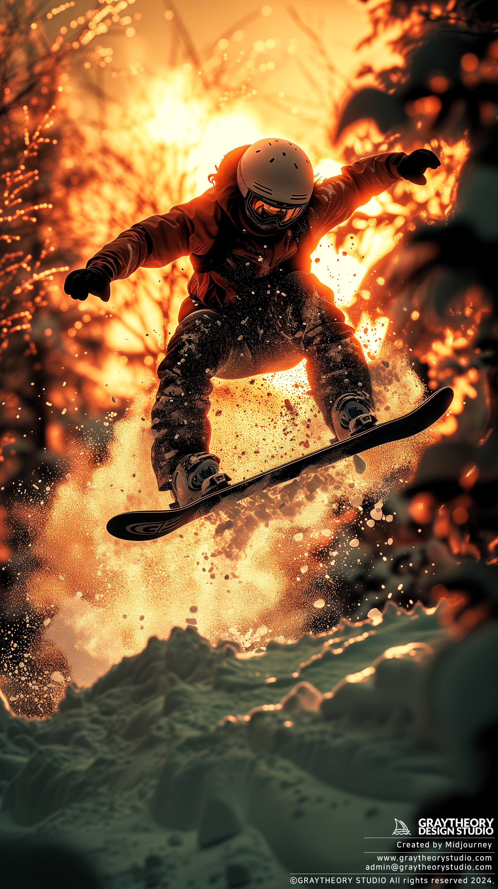 AI generated: Midjourney prompt: dynamic shooting, big air, pro snowboarder, Canon ... (Midjourney - Photography)