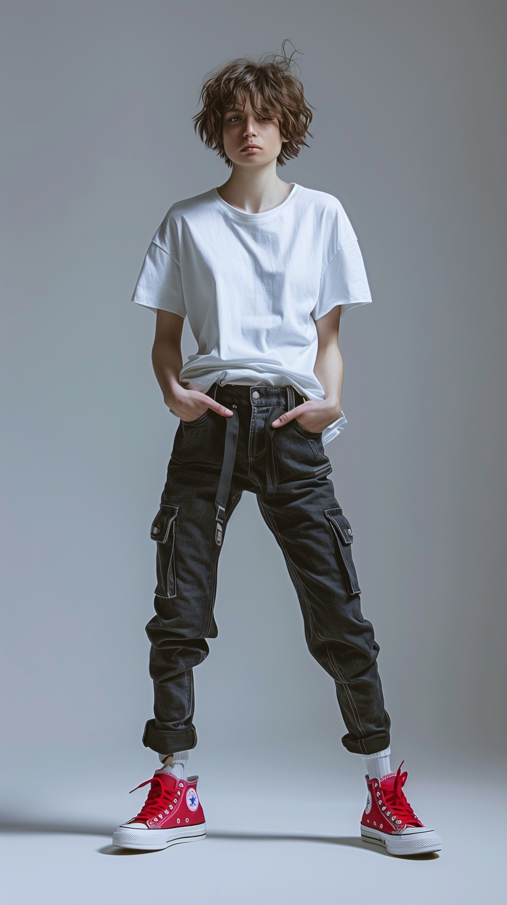 Midjourney prompt: photograph of a model posing in a minimalist set, ... - Midjourney