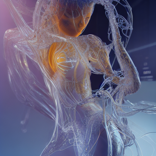 Stable Diffusion prompt: translucent women in biomechanic...