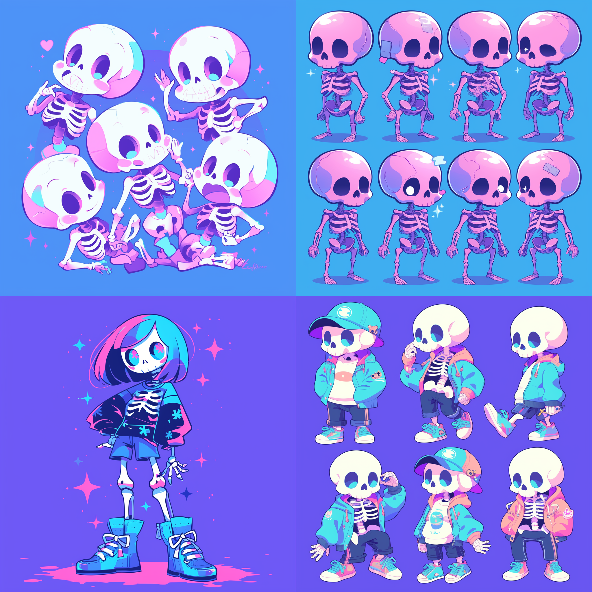 Midjourney prompt: A cute cartoon human full body skeletons, all set ... - Midjourney