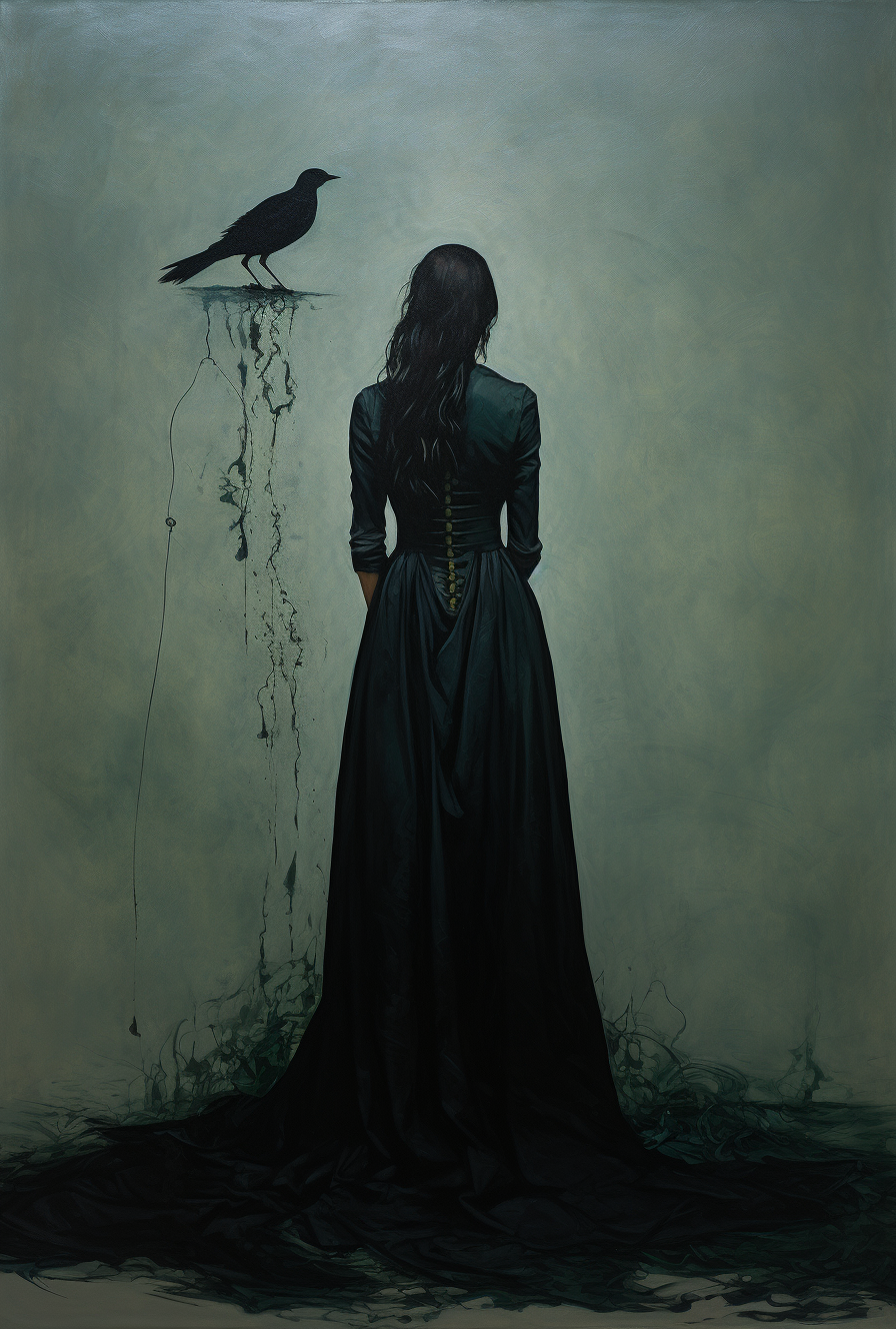 Midjourney prompt: A silhouette of a woman of dark fantasy standing o... - Midjourney