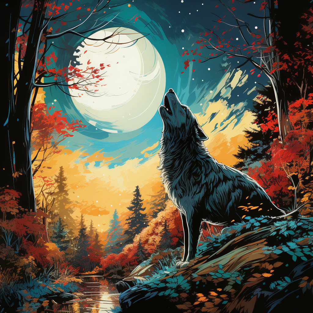 AI generated: Midjourney prompt: Wolf howling, magical moonlit background, 8k, high... (Midjourney - Concept Art)