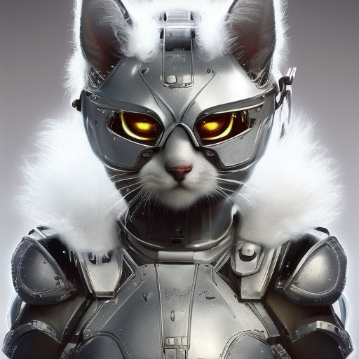 Stable Diffusion prompt: cute fluffy cat in cybernetic ar...