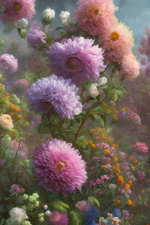AI generated: Openjourney prompt: mdjrny-v4 style, garden bursting with flowers Paul... (Openjourney - Landscapes)