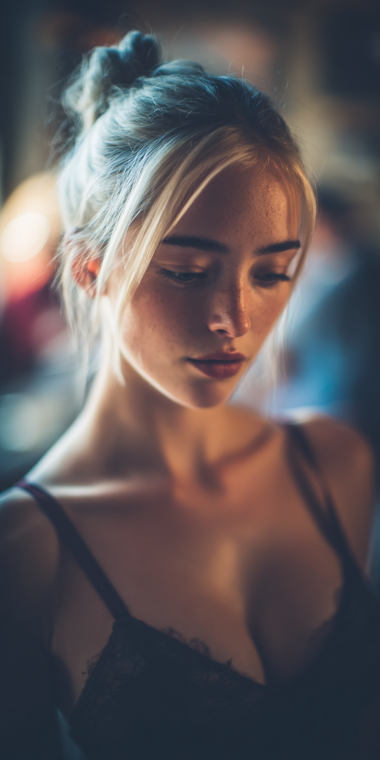 صورة مولدة بالذكاء الاصطناعي: Midjourney prompt: blond woman, atmospheric lighting --chaos 75 --ar ... (نموذج Midjourney - صور شخصية)
