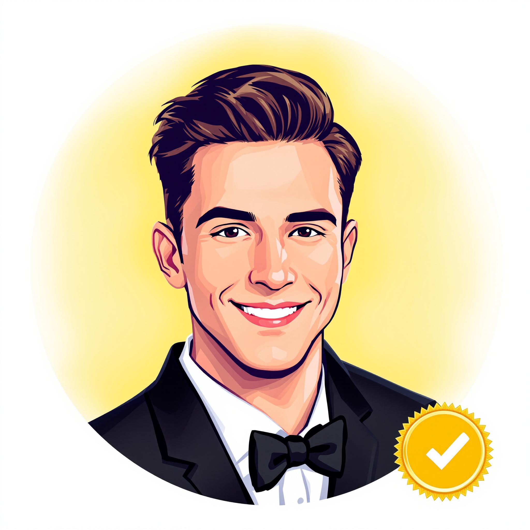 FLUX prompt: A young man with neatly styled brown hair, w...