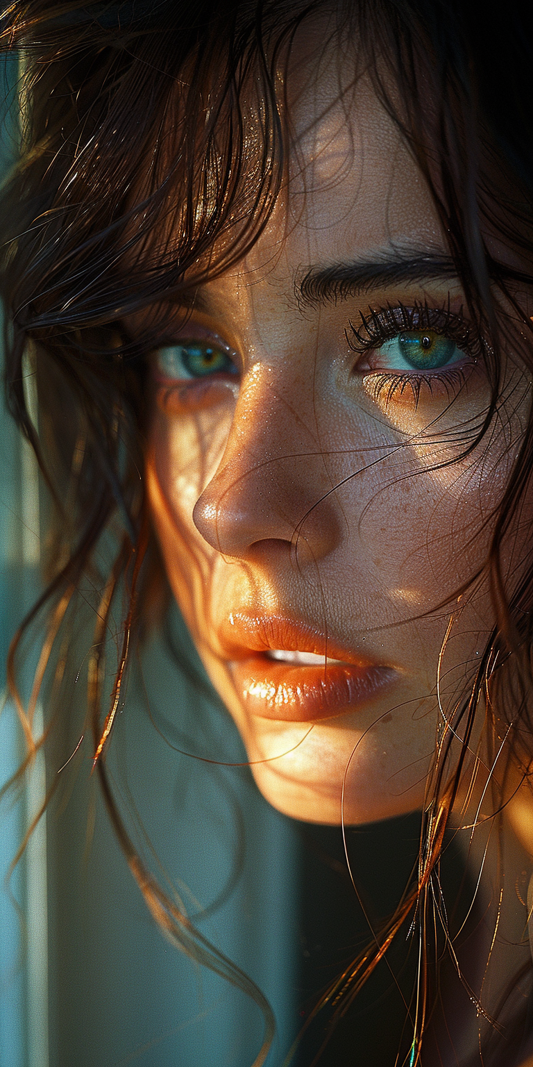 AI generated: Midjourney prompt: Close-up portrait of a woman, her face lit by the ... (Midjourney - Photography)