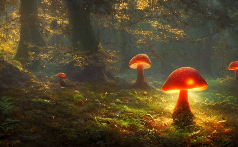 Stable Diffusion prompt: a glowing mushroom in a magical ...