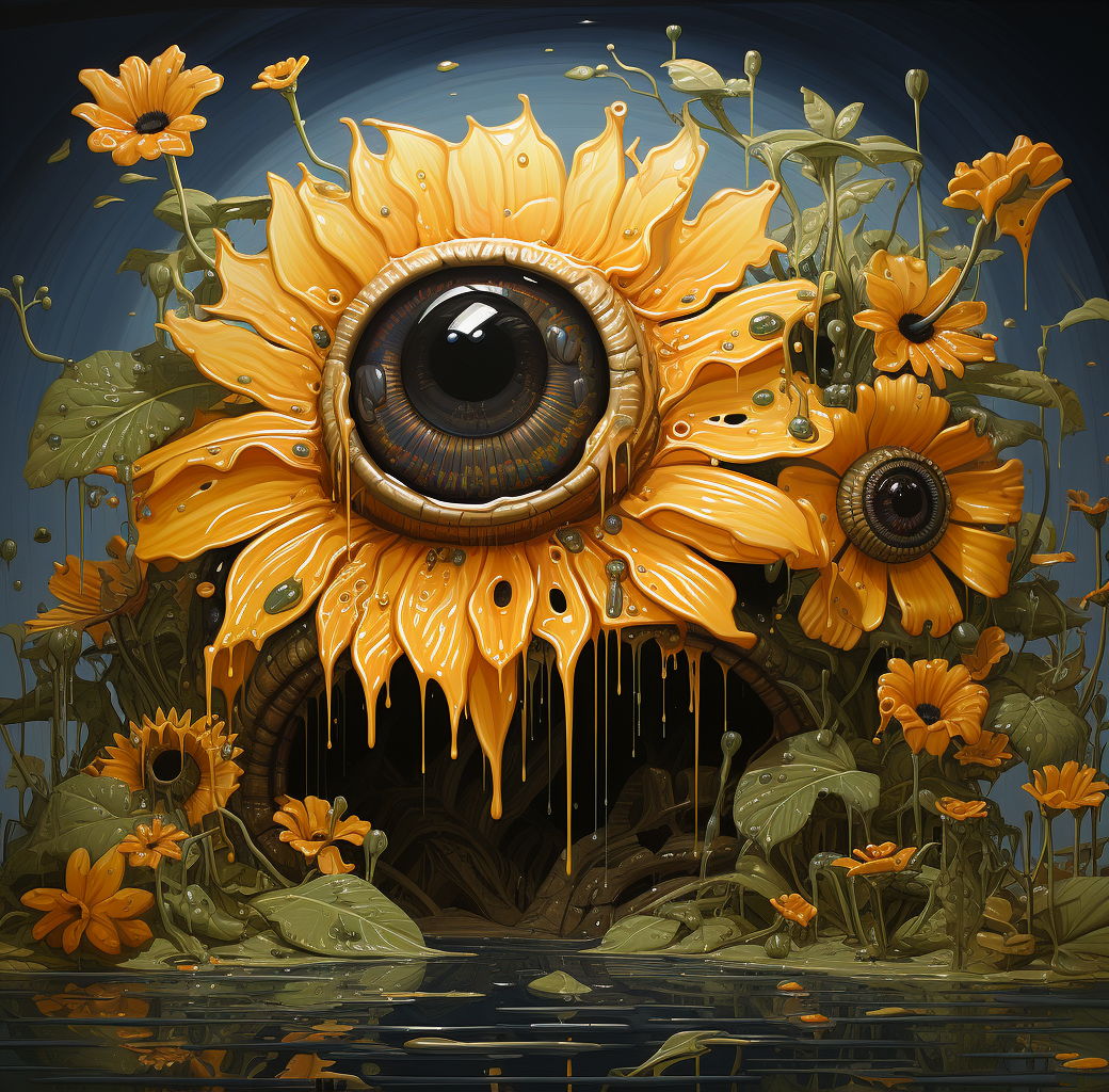 Midjourney prompt: a painting with sunflowers with yellow water dripp... - Midjourney