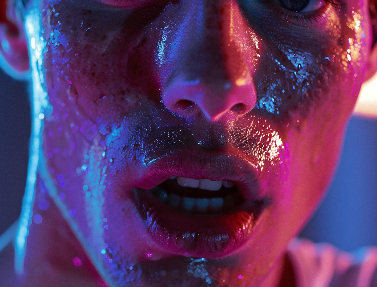 Midjourney prompt: Close up of male model's mouth open, very hot and ... - Midjourney
