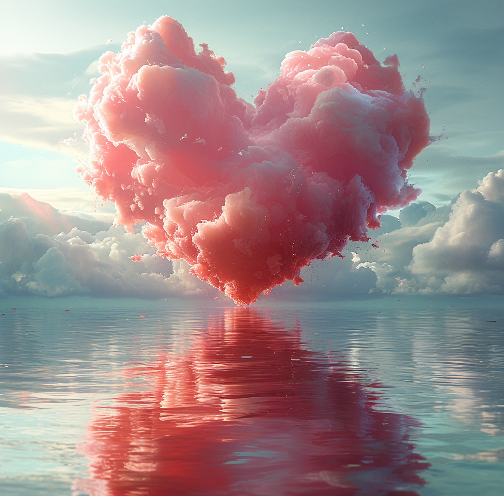 AI generated: Midjourney prompt: a red heart in the clouds over water, in the style... (Midjourney - Concept Art)