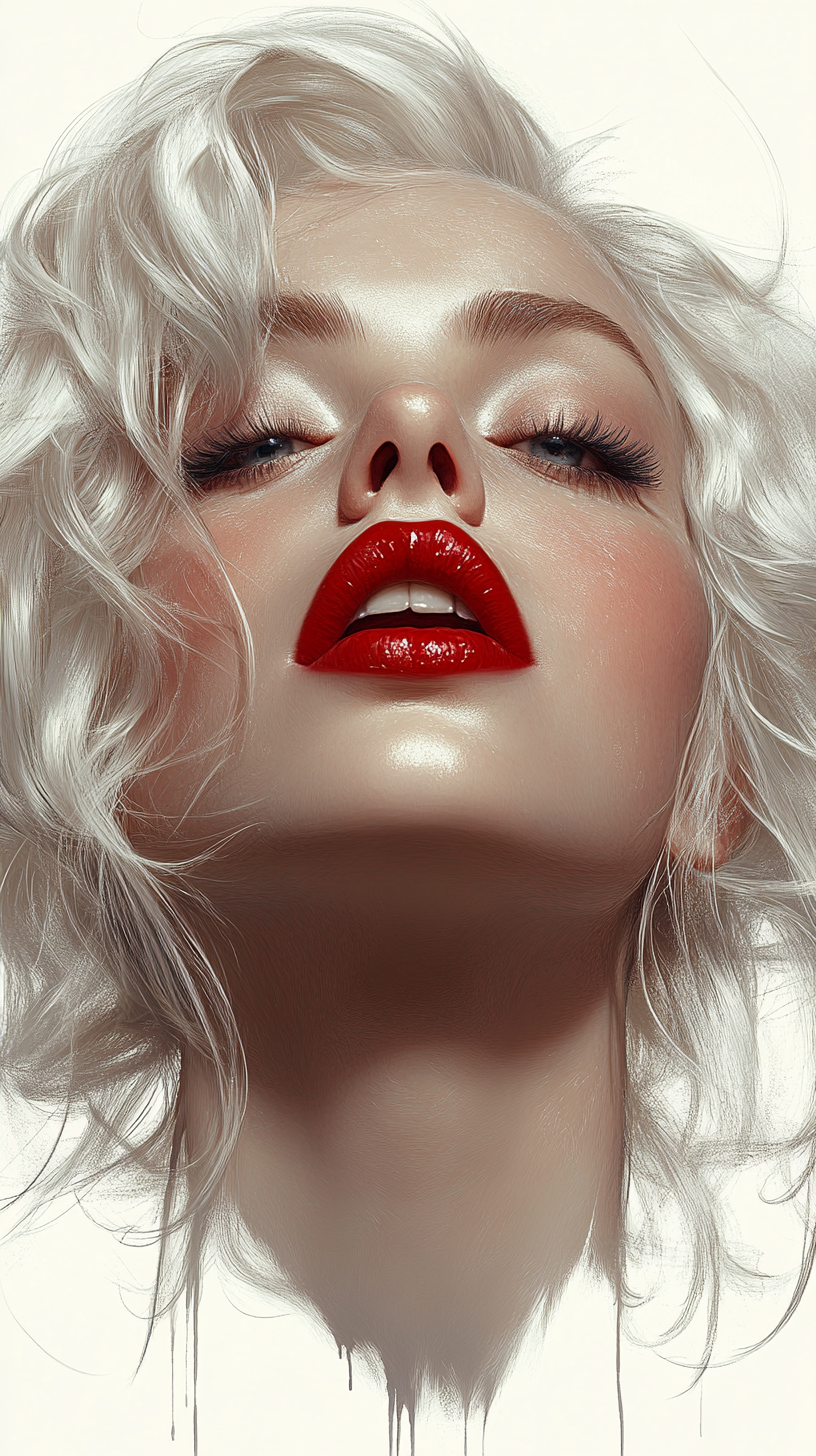 Midjourney prompt: white background, beautiful portrait of Marilyn Mo... - Midjourney