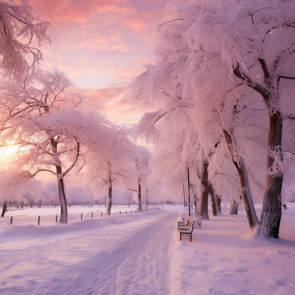 صورة مولدة بالذكاء الاصطناعي: Midjourney prompt: Beautiful natural landscape of a city park in wint... (نموذج Midjourney - مناظر طبيعية)