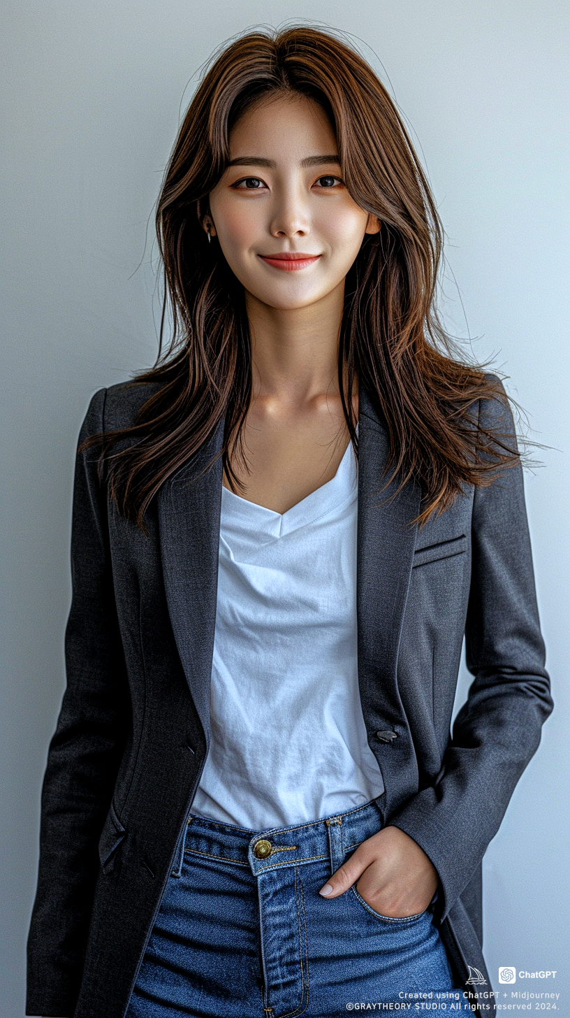 Midjourney prompt: portrayal of a charismatic Korean student, Whole b... - Midjourney