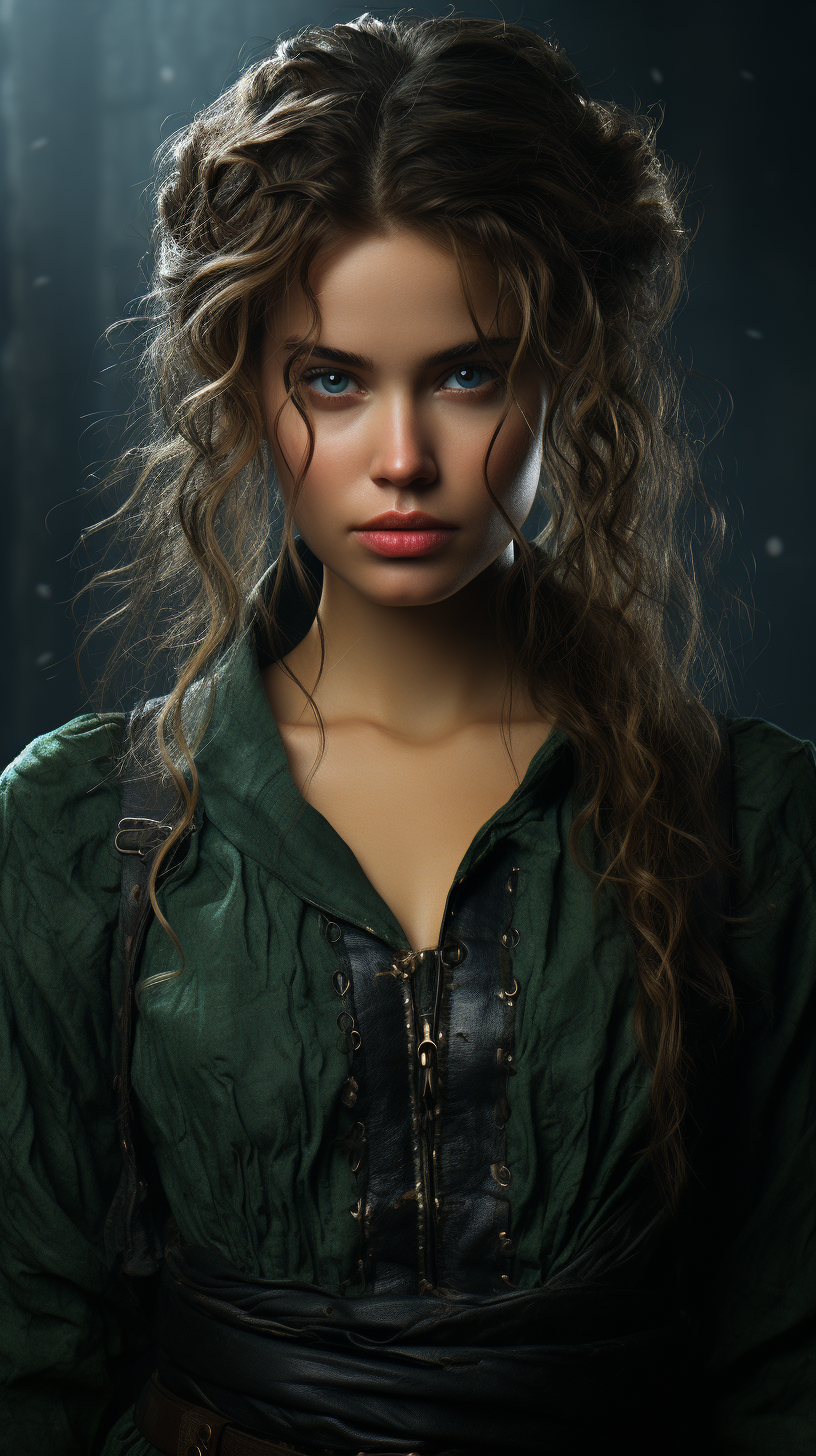 صورة مولدة بالذكاء الاصطناعي: Midjourney prompt: the portrait of a woman with green eyes, in the st... (نموذج Midjourney - صور شخصية)