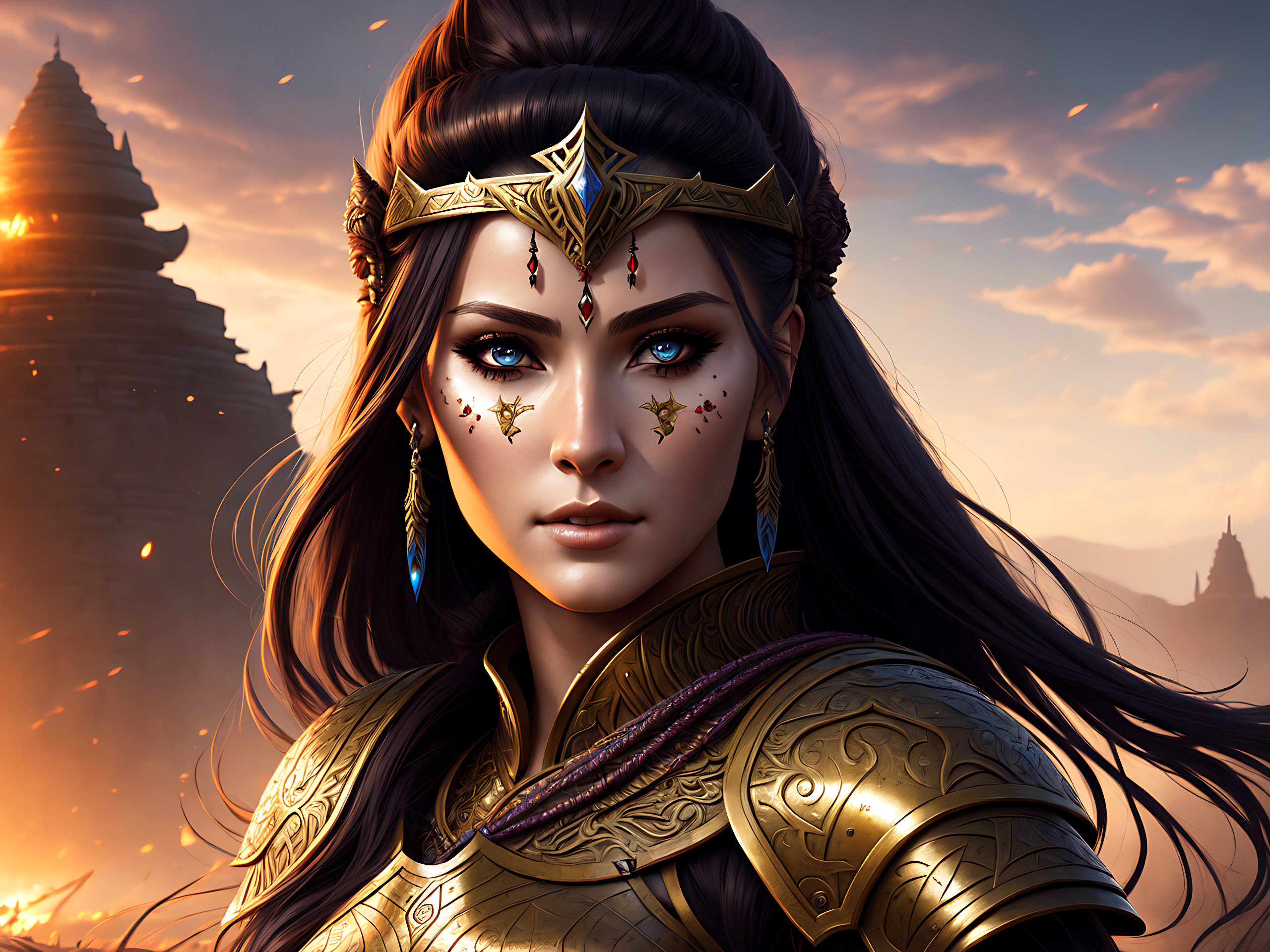Stable Diffusion prompt: A beautiful female warrior posin...
