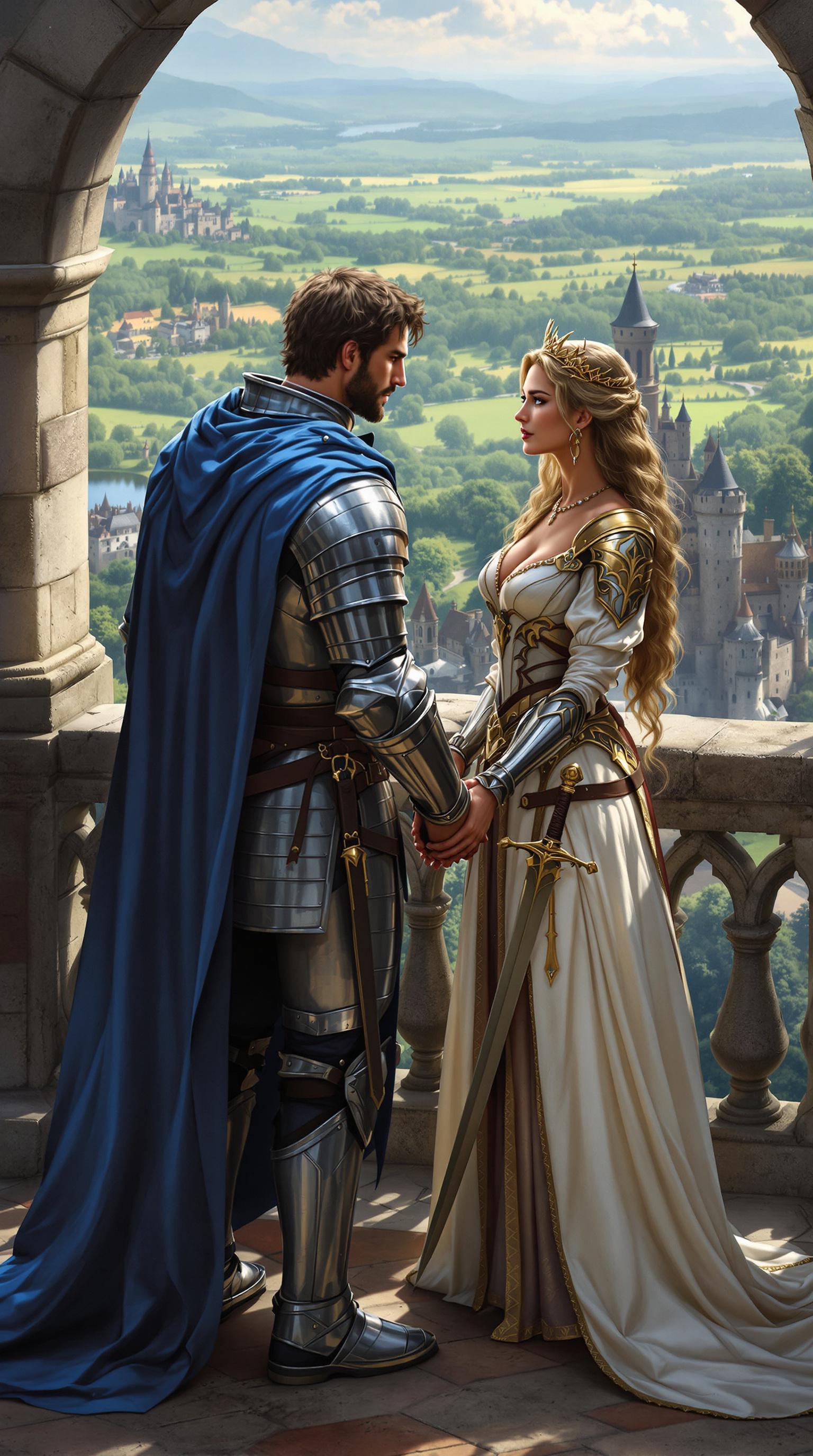 FLUX prompt: "A medieval knight and his warrior queen standing ... - FLUX