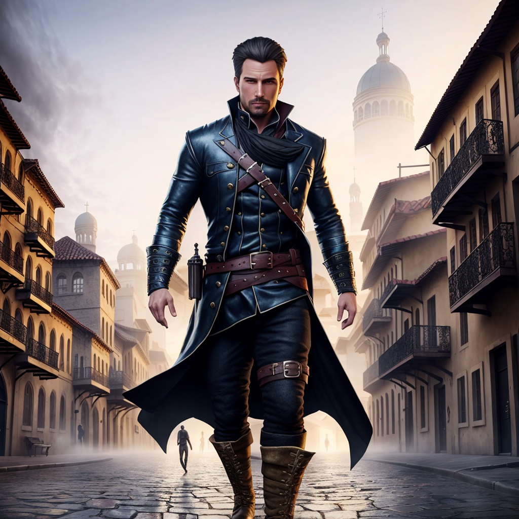 AI generated: Deliberate prompt: a city of thieves with a (rogue thief) walking dow... (Deliberate - Character Design)