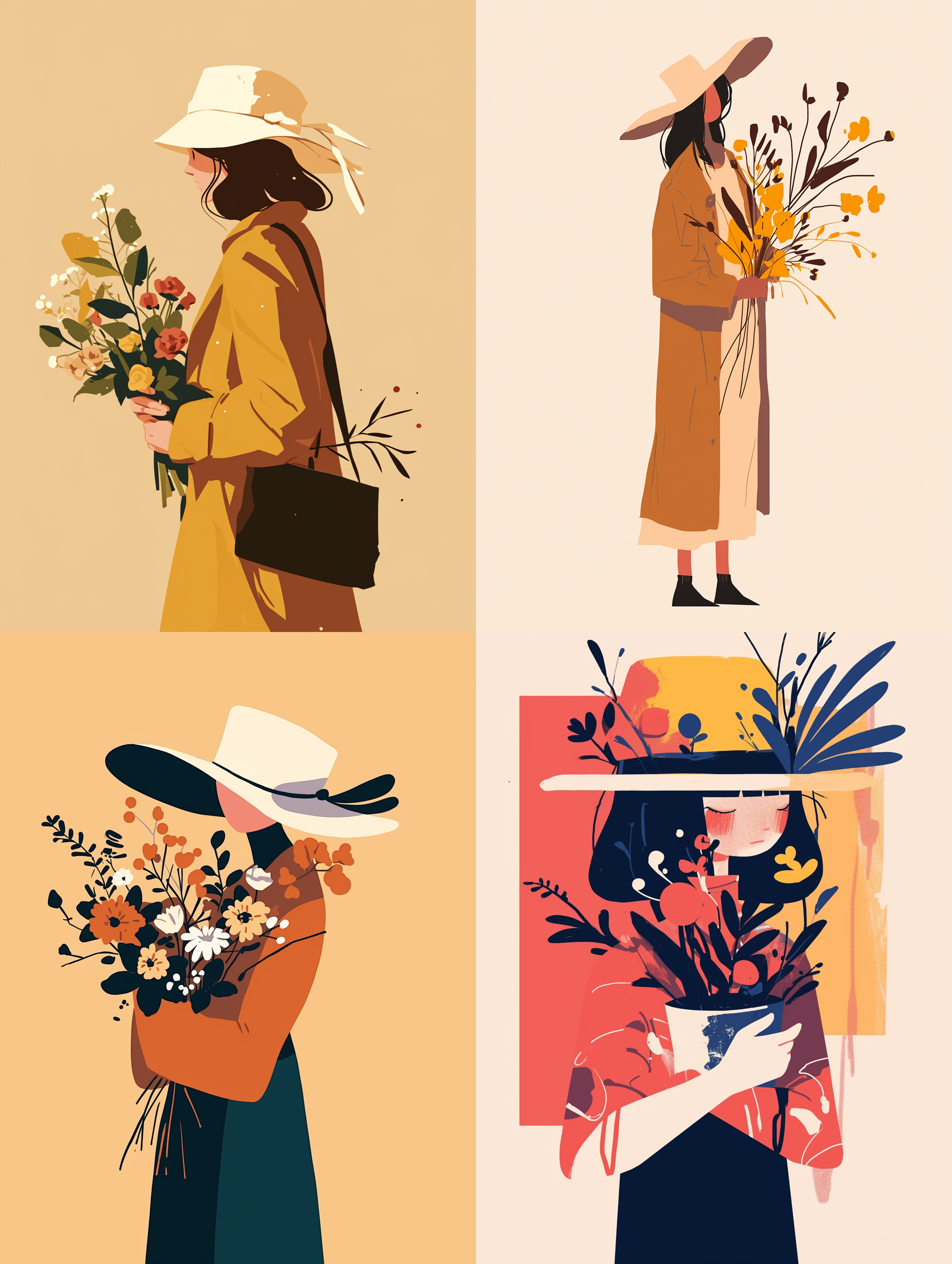 AI generated: Midjourney prompt: A flat illustration of a girl wearing a hat and ho... (Midjourney - Logo Icon Design)