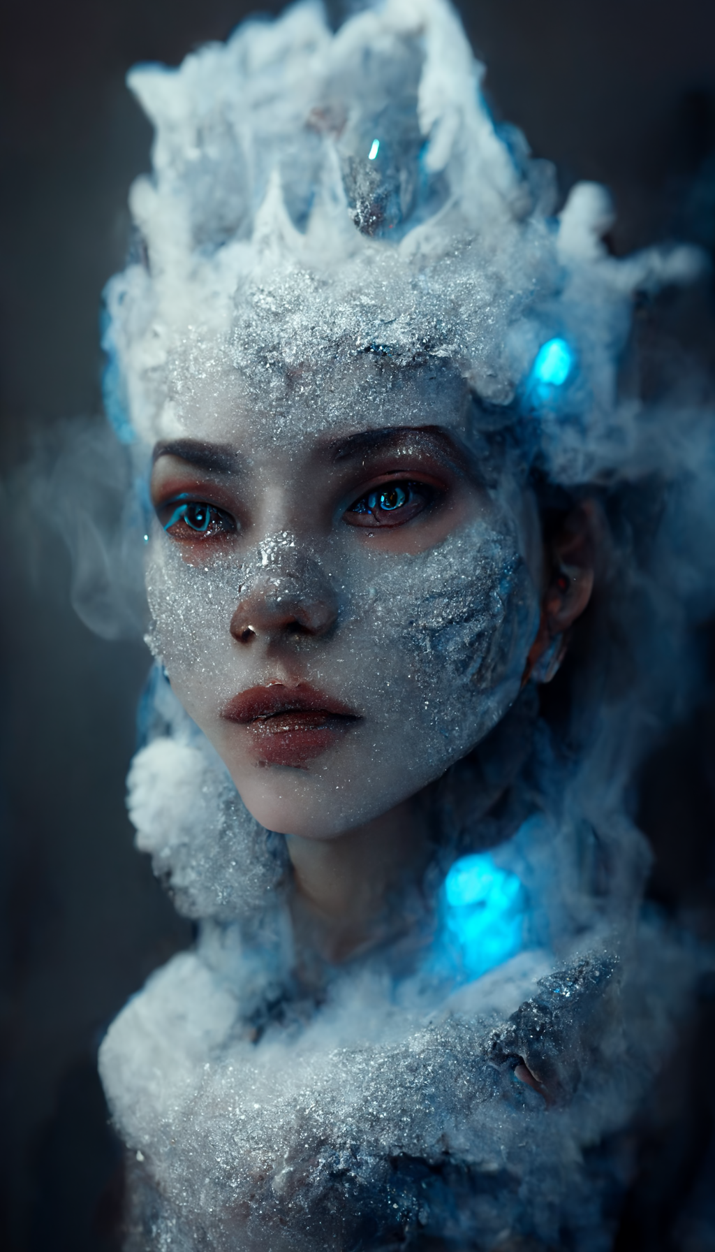 Midjourney prompt: ice goddess with beautiful face with a...