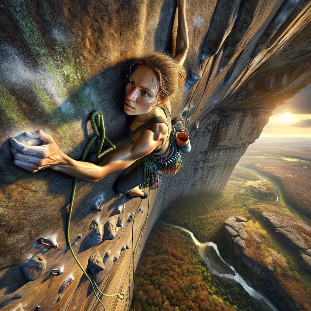 AI generated: DALL·E prompt: Craft a hyper-realistic image of a woman rock clim... (DALL·E - Photography)