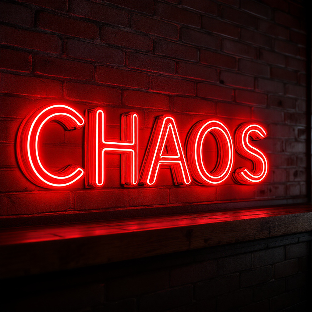FLUX prompt: hyper realistic red led tube writing desktop...