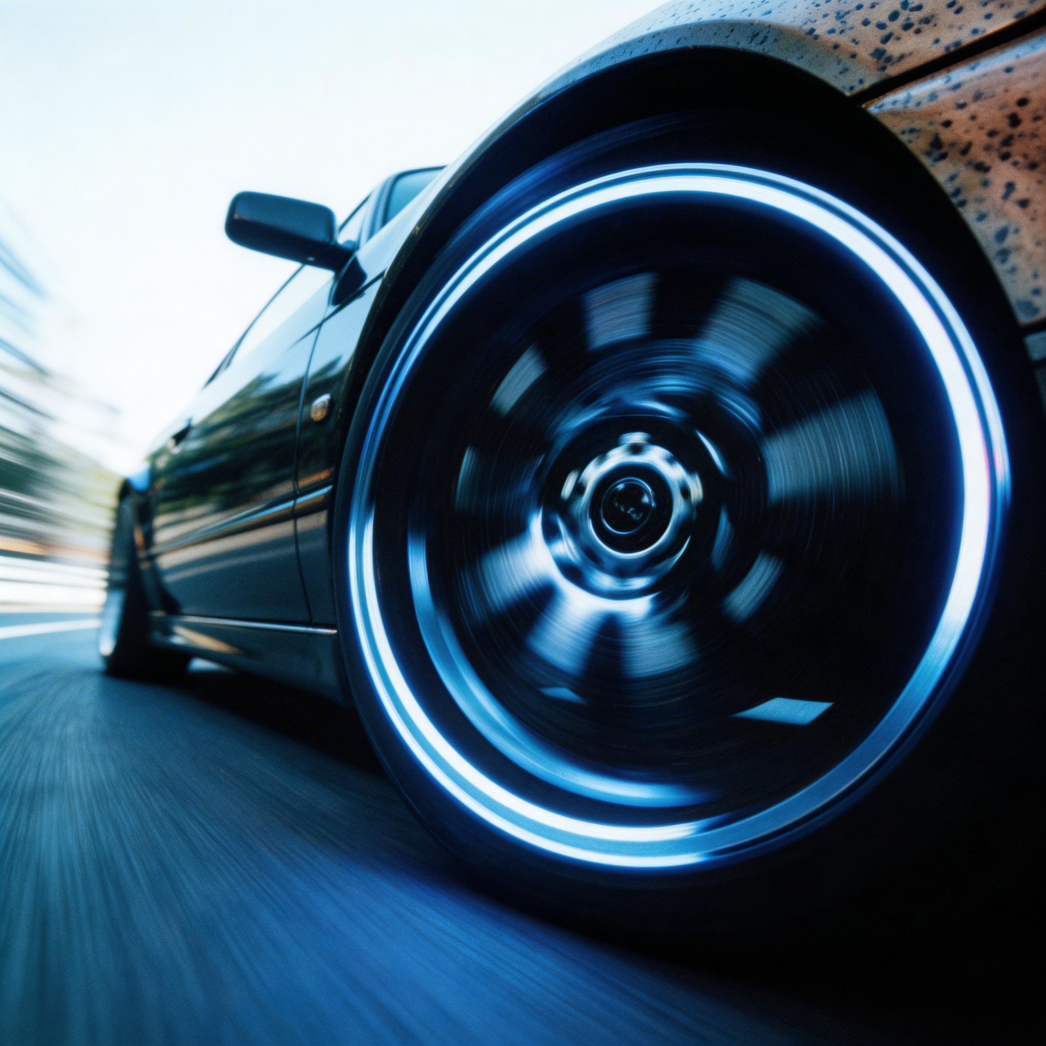 صورة مولدة بالذكاء الاصطناعي: Seedream 5 prompt: extreme close-up of a racing car wheel at maximum ... (نموذج Seedream 5 - صور شخصية)