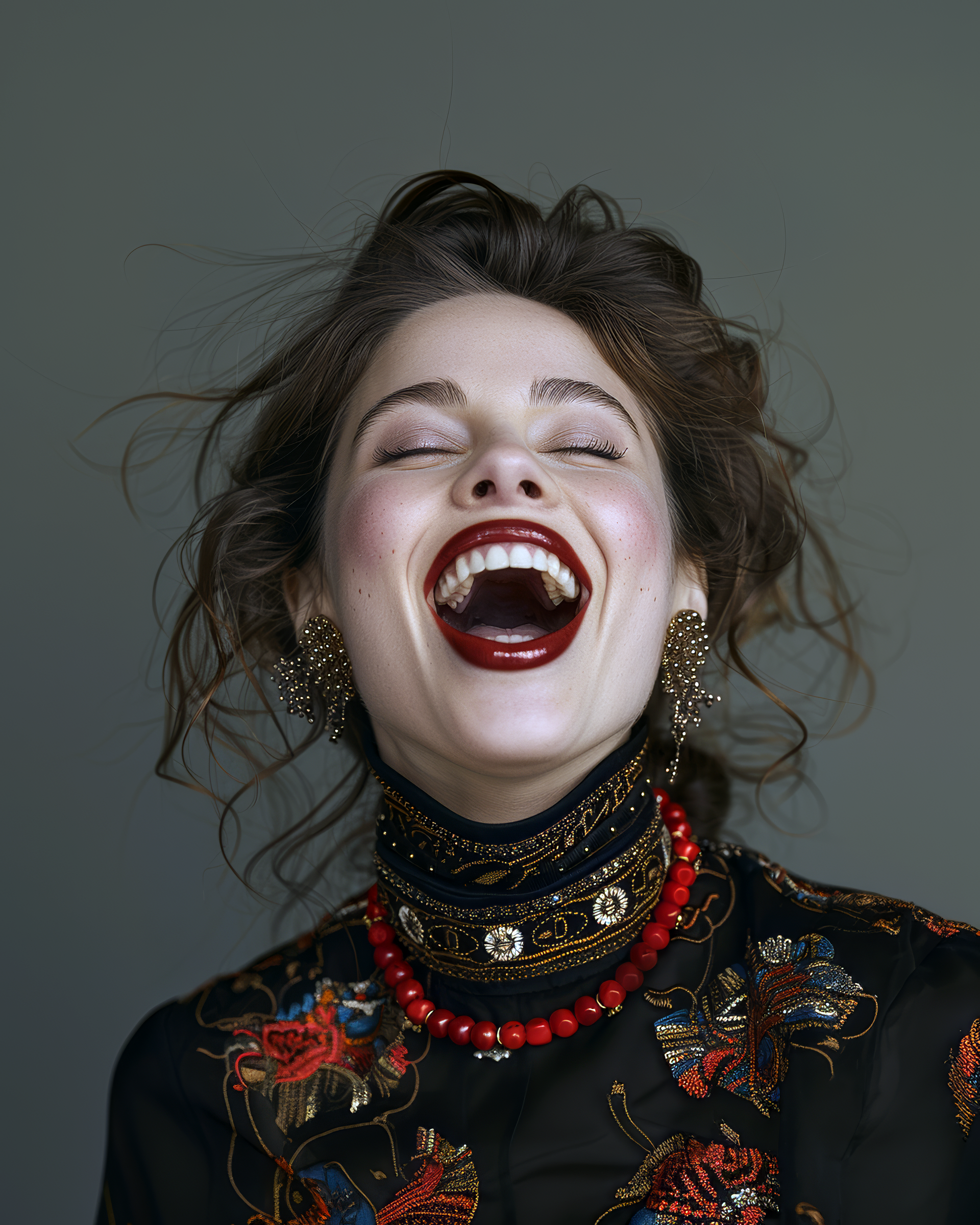 صورة مولدة بالذكاء الاصطناعي: Laughing elegance. (نموذج Midjourney - صور شخصية)