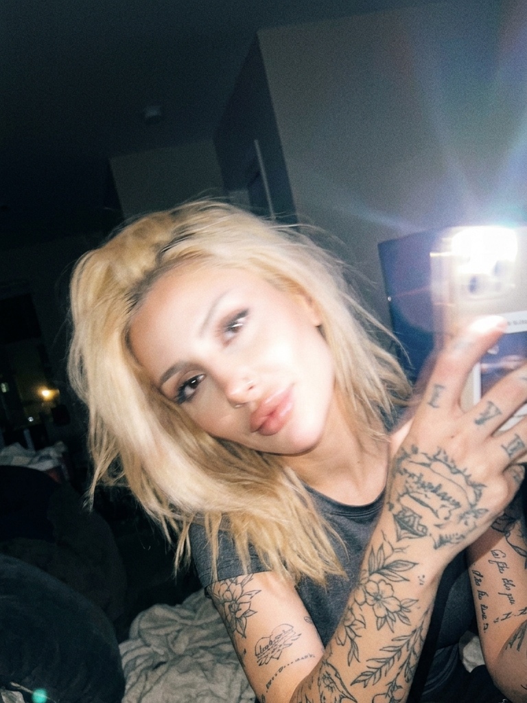 AI generated: Blonde Tattooed Girl Mirror Selfie (FLUX - Photography)