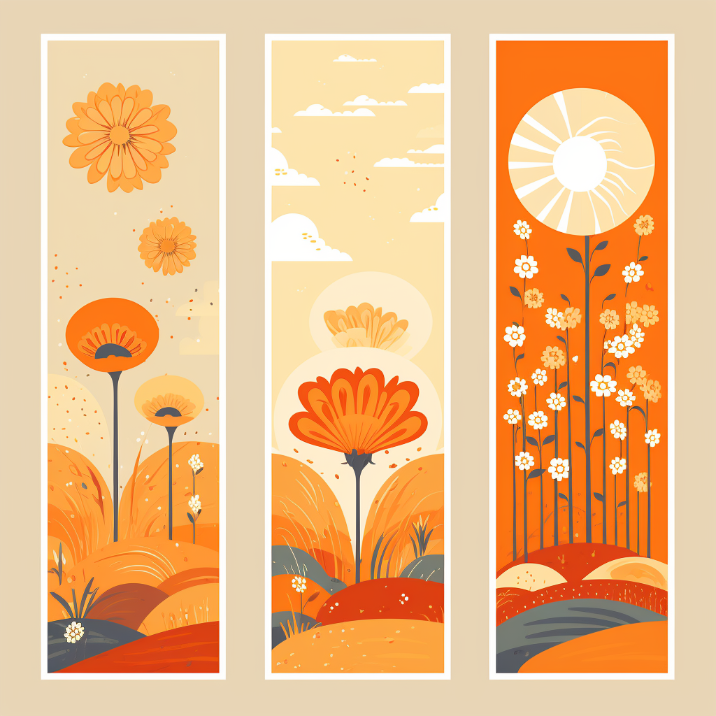 AI generated: Midjourney prompt: set of orange floral banners with clouds, rain fal... (Midjourney - Concept Art)
