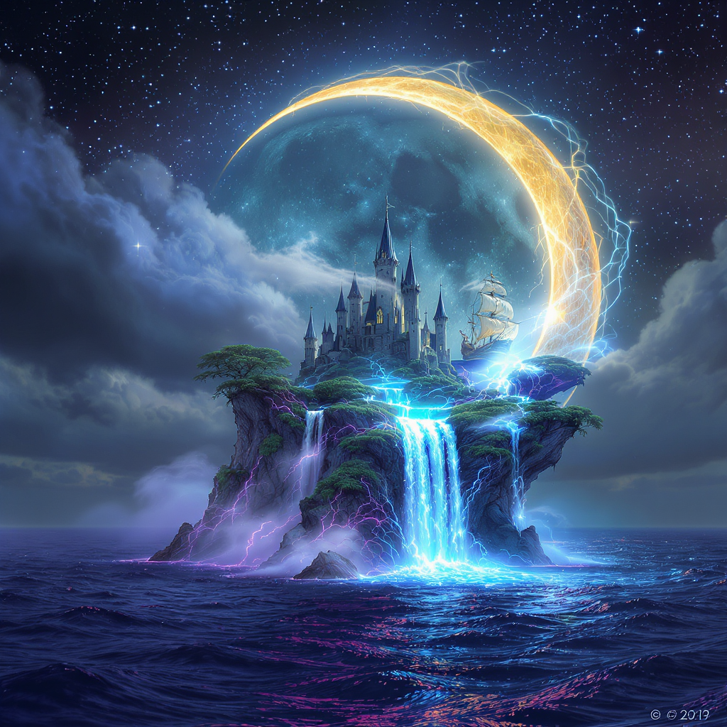 FLUX prompt: A fantasy moon with glowing highlights and a...