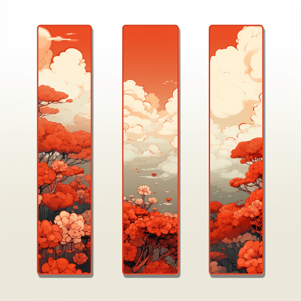 Midjourney prompt: set of orange floral banners with clouds, rain fal... - Midjourney