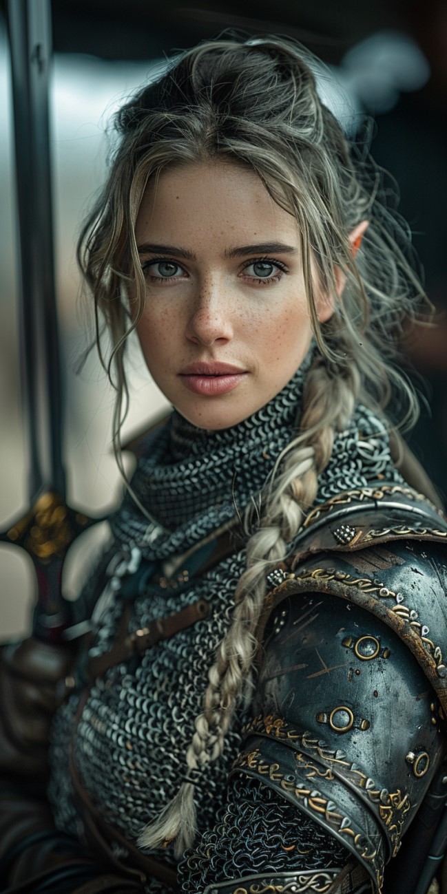 صورة مولدة بالذكاء الاصطناعي: Midjourney prompt: Elf, warrior woman in chainmail armor wielding a s... (نموذج Midjourney - صور شخصية)