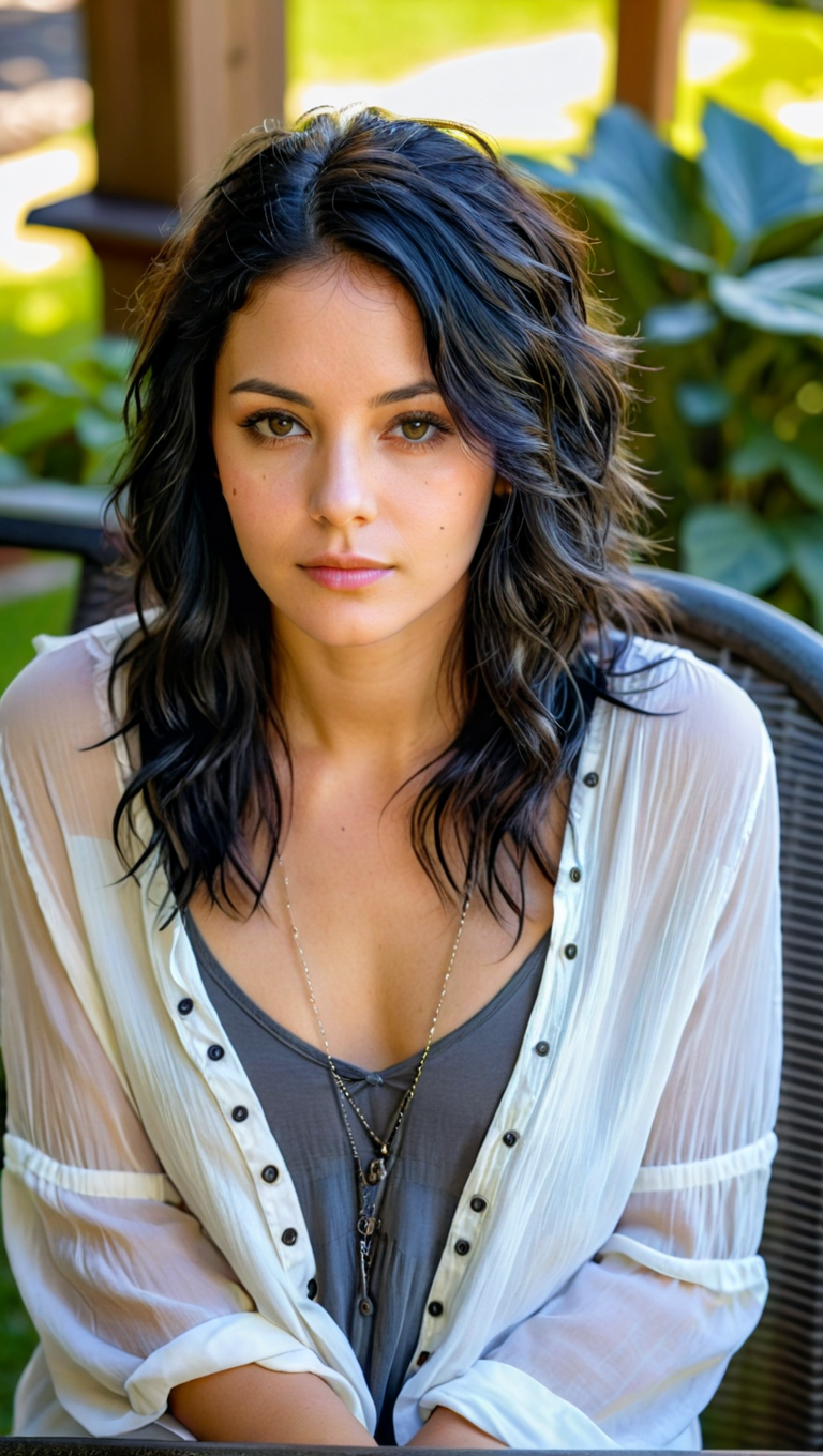 AI generated: Stable Diffusion prompt: 3/4 shot, photograph of, a woman, messy black hair... (Stable Diffusion - Photography)