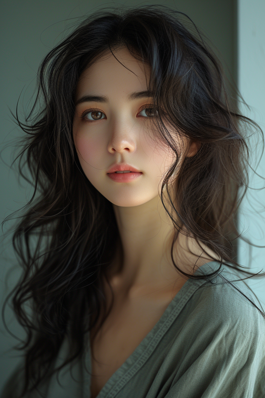 Midjourney prompt: asian attractive woman with her hair curled, in th... - Midjourney